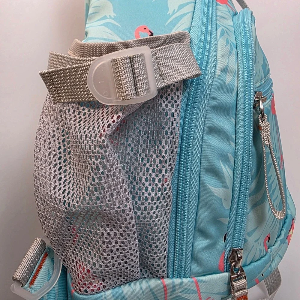 Simtop Flamingo Tropical Print‎ Sling Backpack Blue Crossbody Travel Bag Used